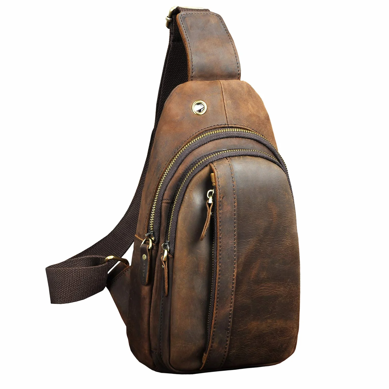 Le'aokuu Men's Genuine Leather Hip Bag Borsa di pancia Borsa a tracolla Borsa di tracolla Borsa di petto per moto Jogging 010 (010 Marrone scuro)
