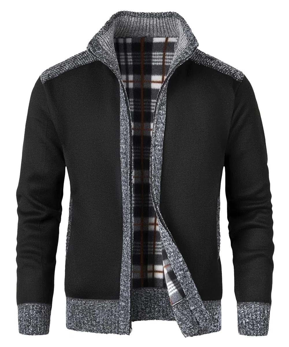 Cardigan da Uomo Lavorato a Maglia con Cerniera Intera Giacca Stand Collare Classico Felpa Manica Lunga Giacca Pullover con Zip Invernale