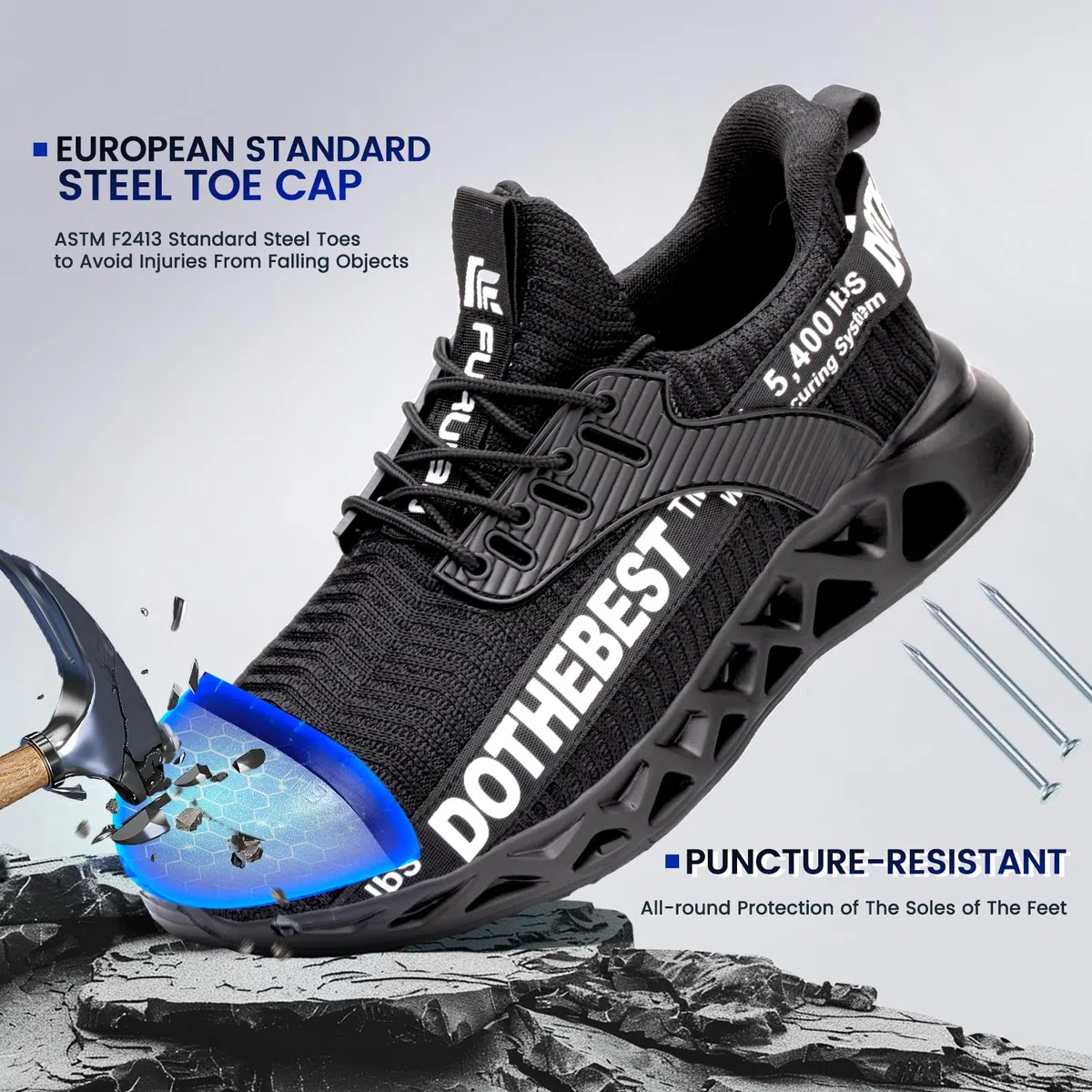 Furuian Scarpe Antinfortunistiche Uomo Donna Leggere Traspiranti Scarpe da Lavoro con Punta in Acciaio Sportive Sicurezza Scarpe