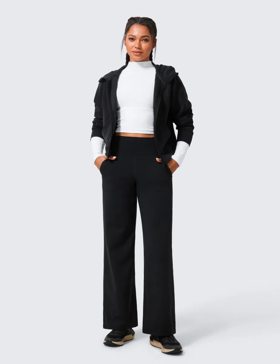 CRZ YOGA Donna Butterlift A Vita Alta Pantaloni a Gamba Larga con Tasche Yoga Comodo Casuale - 74cm/79cm/84cm