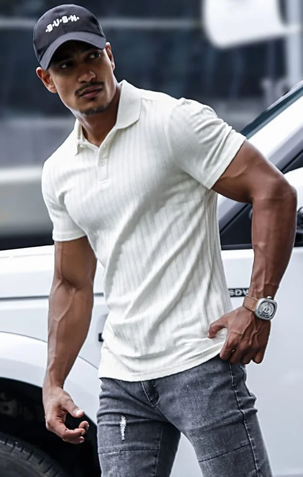 Muscle Cmdr Polo Muscolare a Maniche Lunghe Slim Fit Cotone Casual Golf T-Shirt