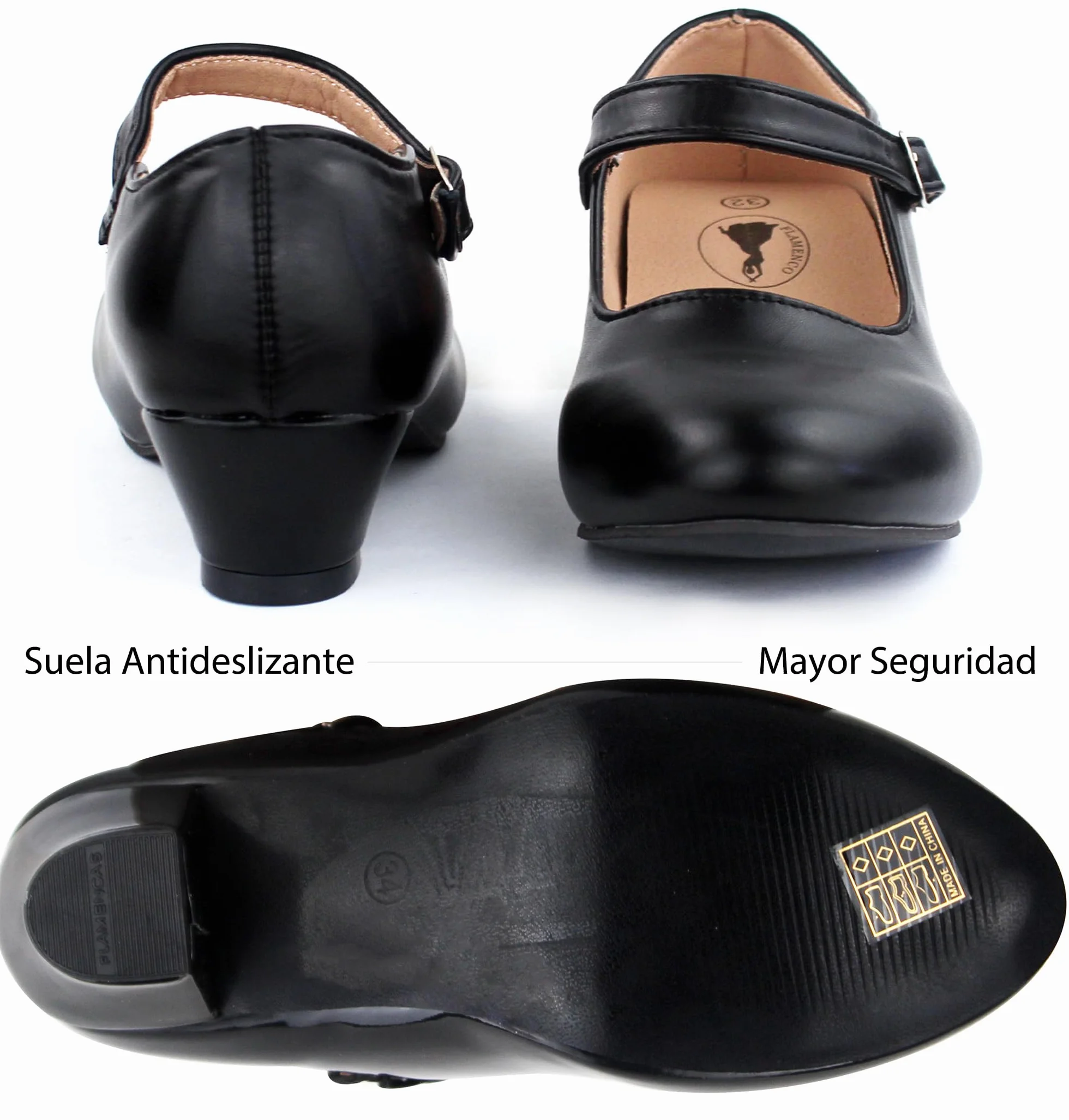 Scarpe Fenicottero Bambina Ballo Danza Sevillanas con Tacco Cinghia Regolabile, Suola Antiscivolo