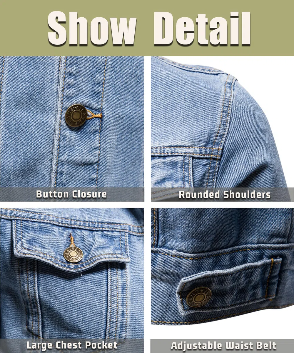 Giacche di jeans da uomo The Trucker Giacca Classic Retro Vintage Giubbotto in cotone Lapel Cappotto da Lavoro Casual Giubbino Jeans Giacca in Denim per Capispalla Fotografia Biker Moto