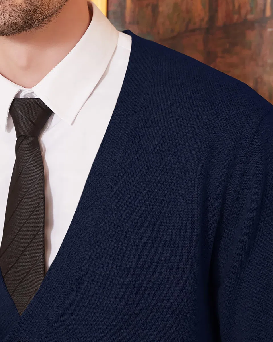 Kallspin Maglione da Uomo Cardigan con Scollo a V in Lana