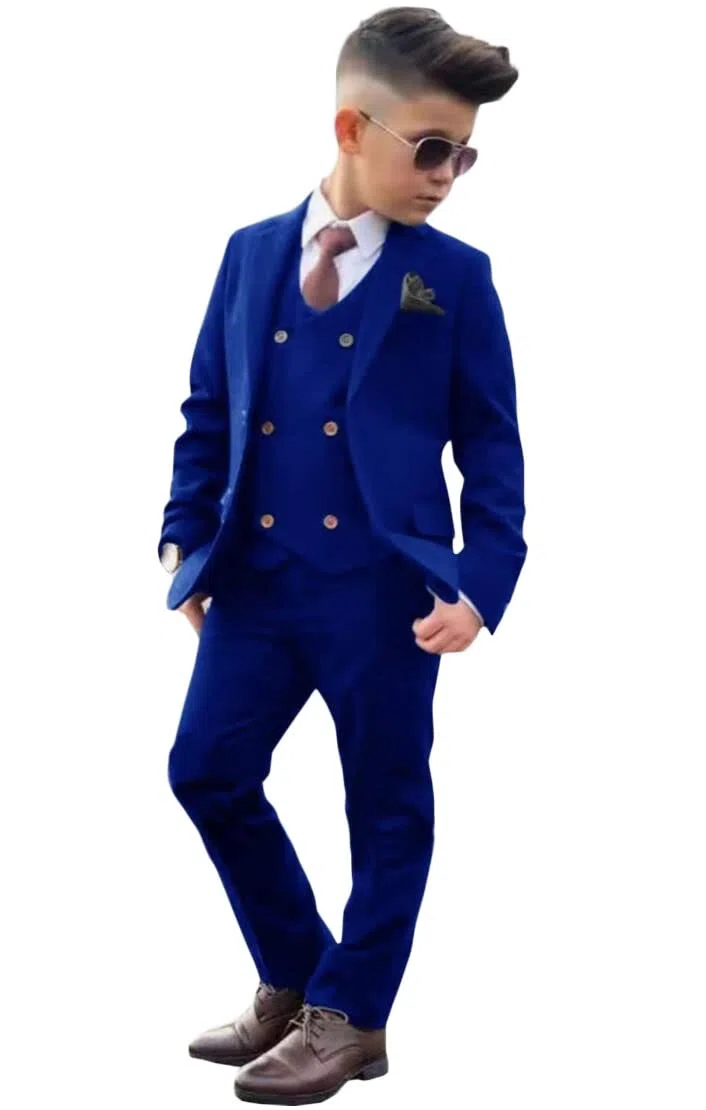 Formale Ragazzo Vestito 3 PC Peak Risvolto Fiore Ragazzi Smoking Blazer Gilet Pantaloni per Bambini Dresswear Suit