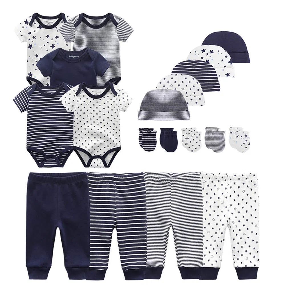 Kiddiezoom - Set di vestiti per bambini, body, pantaloni, cappellini e guantini antigraffio in cotone