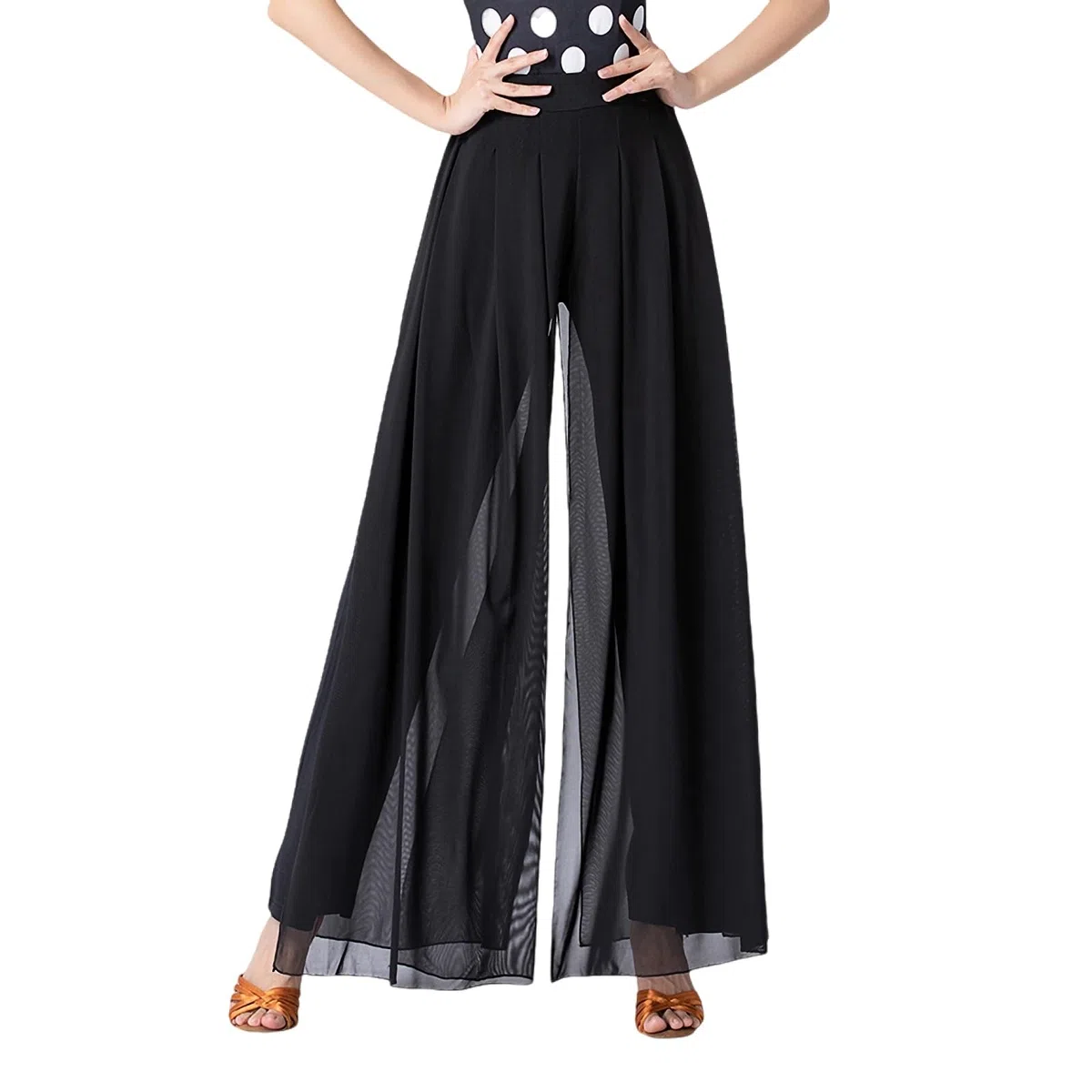 Donne Latino Pantaloni di Danza Moderna Pratica di Danza Indossare Lungo Spacco Sala da Ballo Danza Elastico Vita Pantaloni Donna