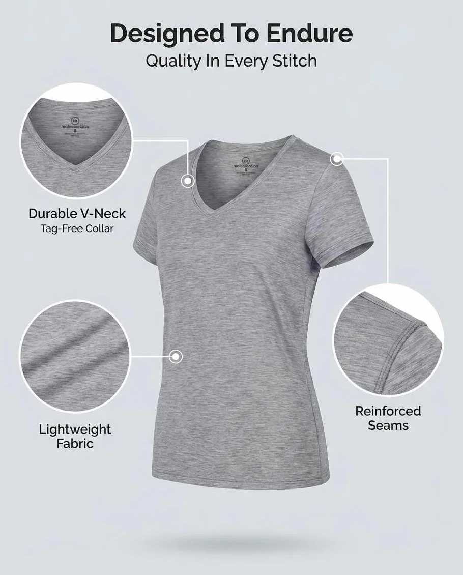 Real Essentials Ladies Dry Fit V Neck T-Shirt Donna (Pacco da 5)