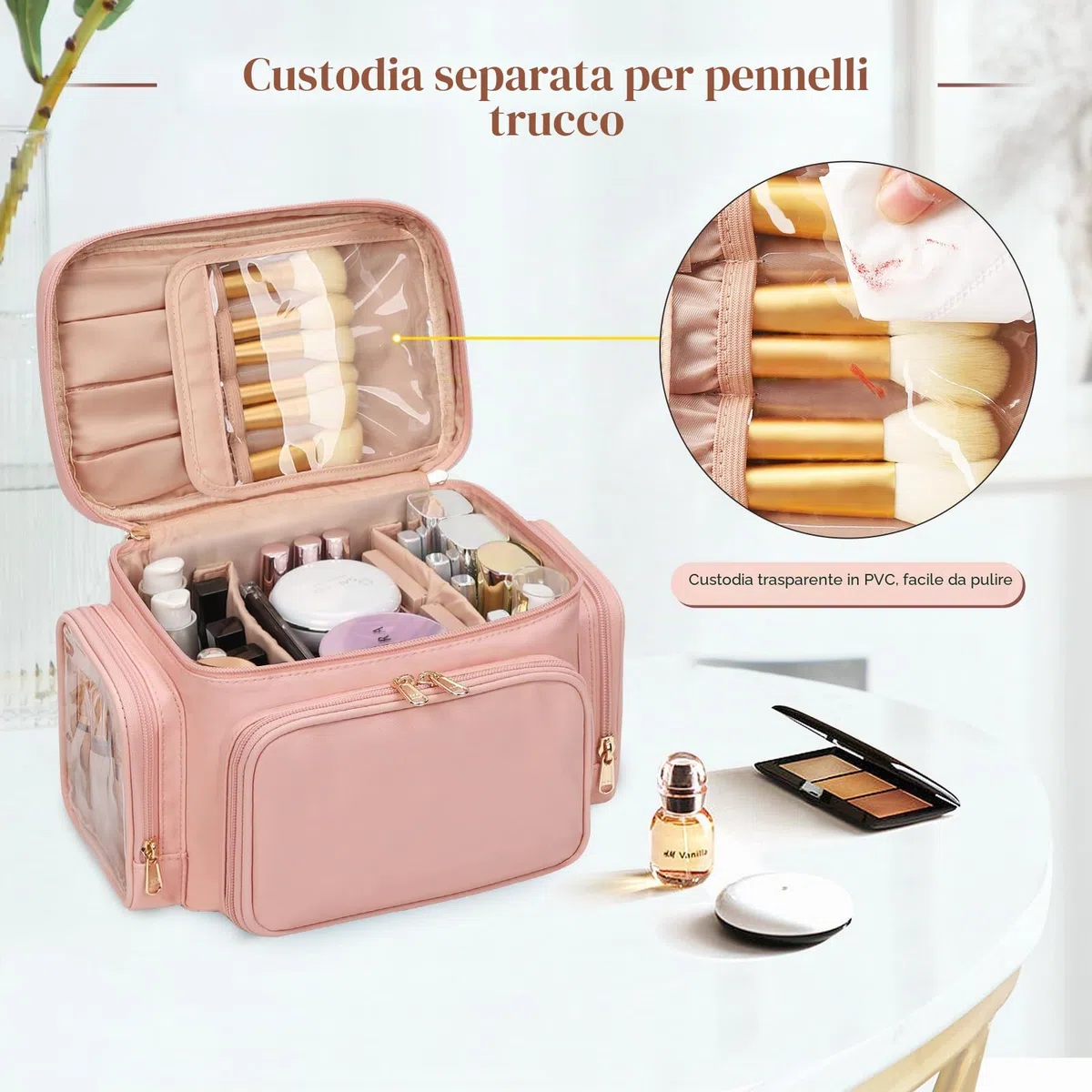 Trousse da viaggio organizer portapennelli rosa per donna