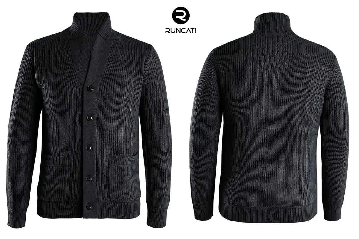 Runcati Cardigan da uomo a maglia grossa, casual, collo sciallato, a maniche lunghe, abbottonatura