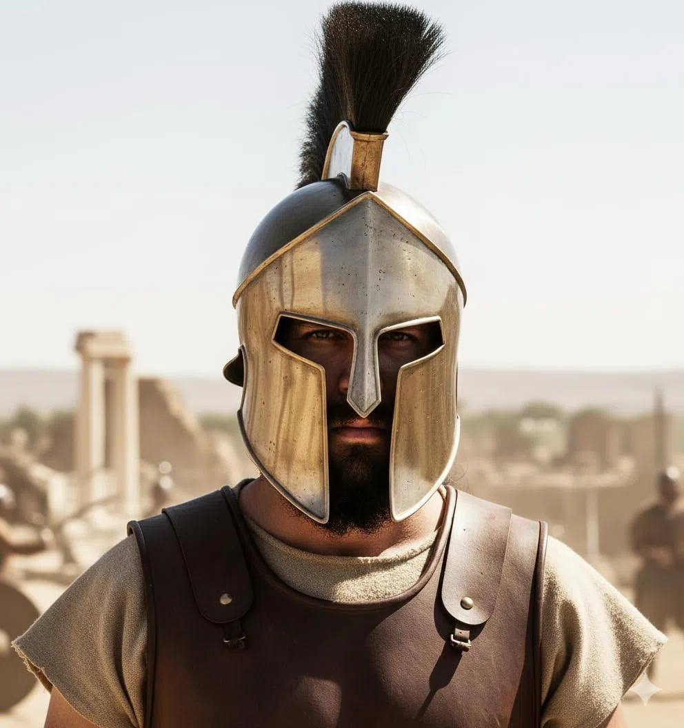 Comodamente fatto elmo greco medievale Centurione Casco 300 Film Re Leonida Roman Helmet Ottone con Nero Plume Costume di Halloween
