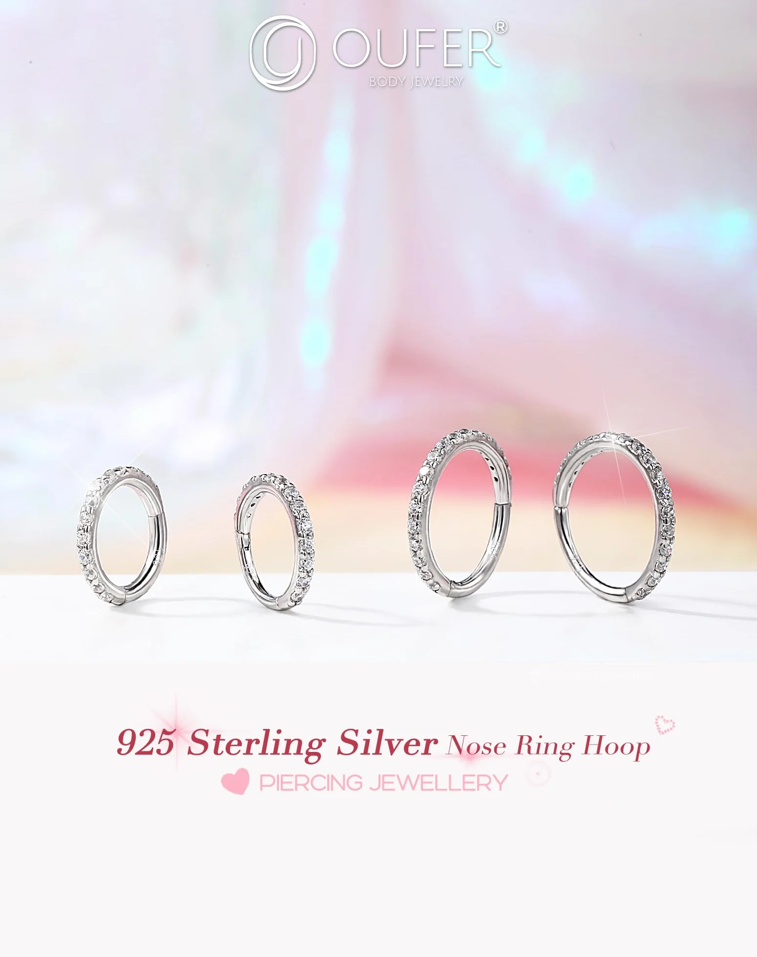 OUFER Anello Naso 20G 6 mm Argento 925 CZ Trasparente Seamless Open Piercing Naso Donna
