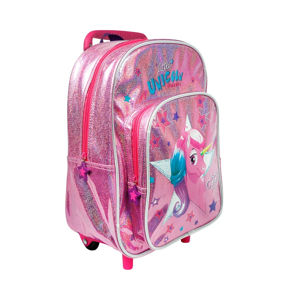 PERLETTI Mini Trolley Bambino Bambina con Tascone - Zainetto Scuola Asilo Bimbo Bimba con Ruote e Spallacci - Borsa Bagaglio da Viaggio Olografica Catarifrangente - 36x26x15 cm
