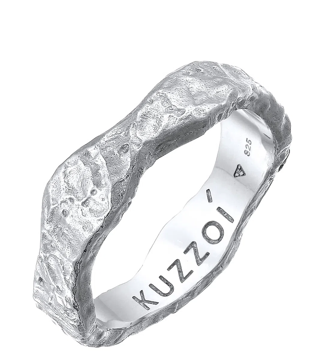 Kuzzoi Anello da uomo (5 mm) realizzato a mano, in argento sterling 925, fede nuziale, anello di fidanzamento, anello dell'amicizia, anello martellato, misura anello 60-66, 0607411422