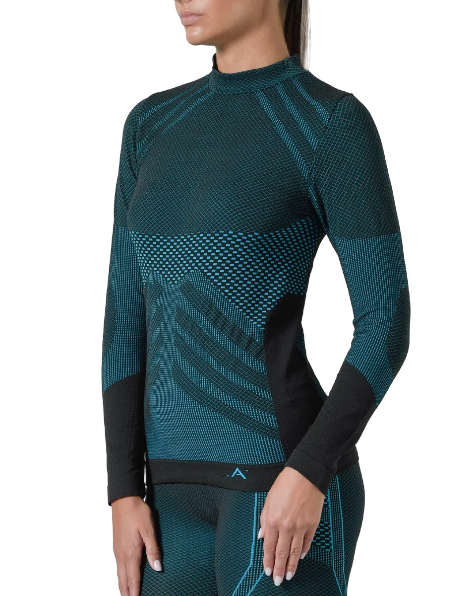 Risalti Maglia Termica Donna Manica Lunga Energy - Lupetto Traspirante a Compressione Intimo Termico Senza Cuciture per Sci Trekking Running Ciclismo Made in Italy