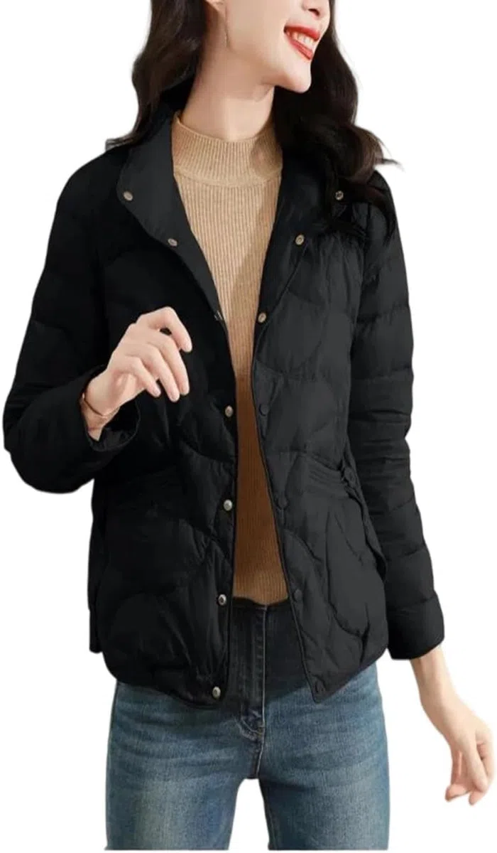 Generico Piumino Corto Da Donna Caldo Con Collo Alto E Bottoni Tinta Unita Per Autunno E Inverno Piumino Versatile Alla Moda Casual Ampio E Antifreddo