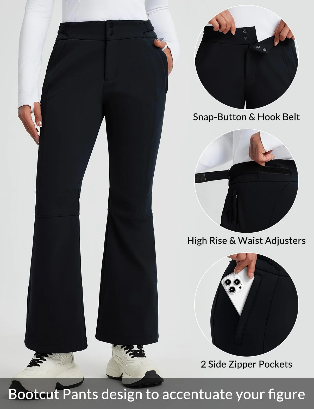 baleaf Pantaloni da sci da donna, impermeabili, in softshell, invernali, traspiranti, con calda imbottitura, per attività all'aperto, snowboard, sci