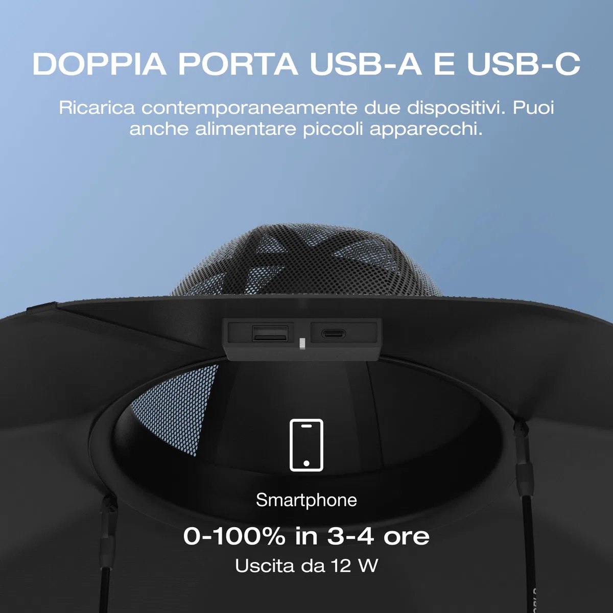 EcoFlow Cappello Solare(M-L) con Generazione di energia Solare a 360 Gradi, Impermeabile, Ultra Leggero, con Doppia Porta USB-A e USB-C, per Escursionismo, Pesca e in Spiaggia