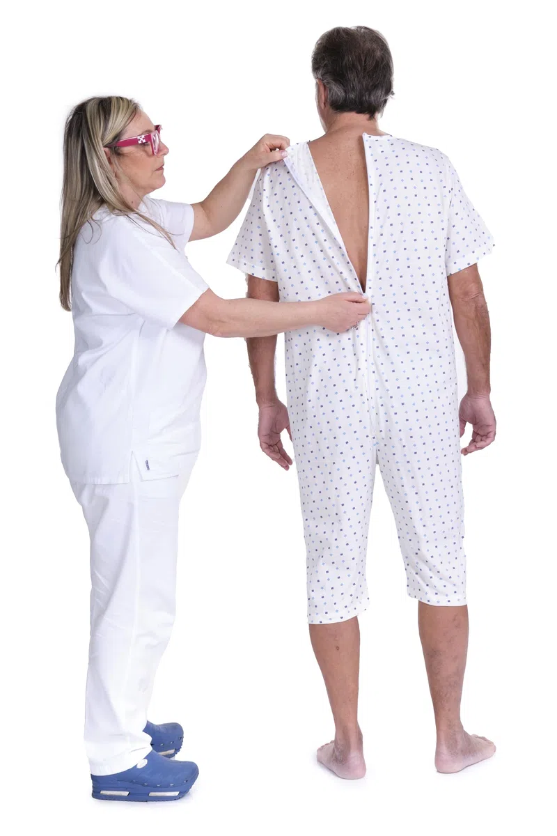 FERRUCCI COMFORT Pigiama Sanitario in Cotone con Zip su Dorso - Unisex - Maniche Corte e Pantalone Corto - 9012/5 - Adatto agli Anziani - Antimanipolazione