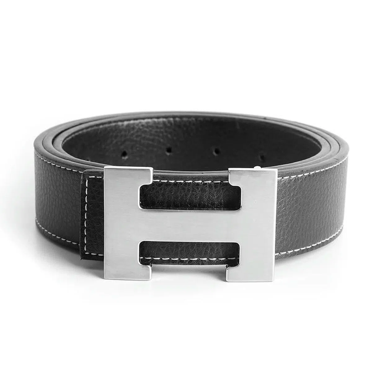 Cintura Uomo 2 Pezzi di Cinture da Uomo, Fibbia Liscia, A Forma H, alla Moda, Casual, Trendy E Versatile, Adatto per Jeans-black-a-125cm-2