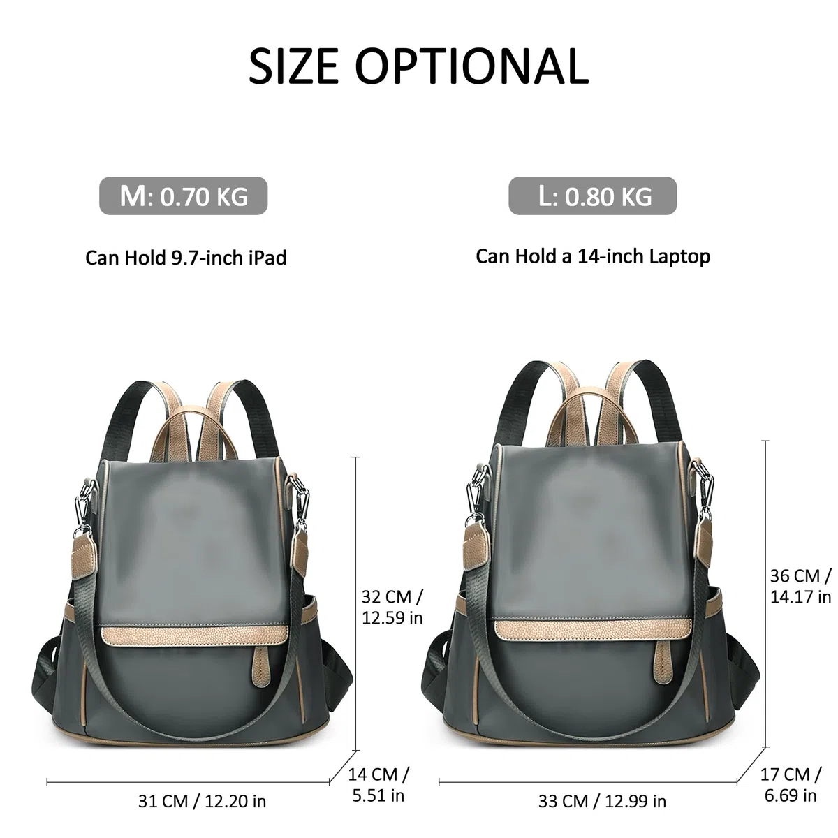Antifurto Zaino da Donna Zaino Viaggio Borsa a Tracolla Zaino per Donna Leggero Grande Capacità Impermeabile per Scuola Lavoro Datazione Studentessa Universitaria Grigio M