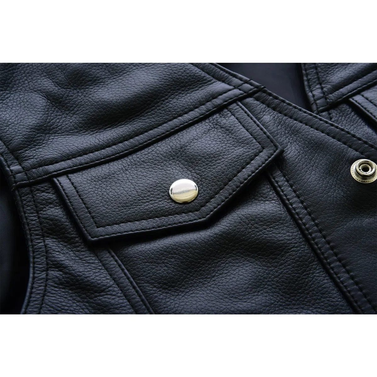 Leatherick Gilet da motociclista unisex, in vera pelle, con lacci laterali e bottoni cromati, stile denim