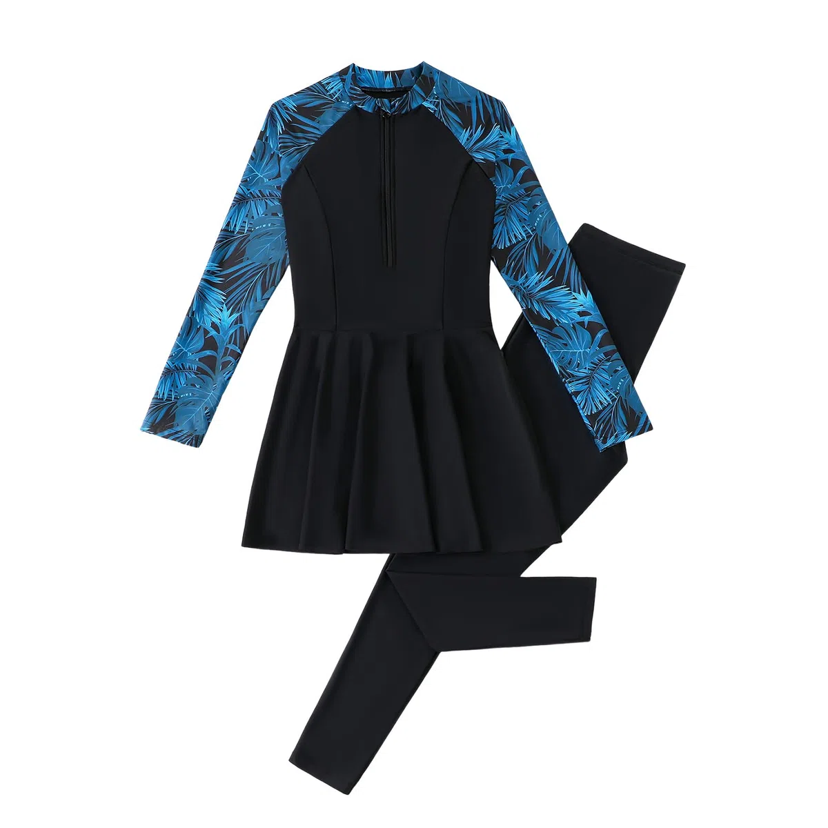 Odizli Modest Swimwear donna stampa tropicale manica lunga cerniera top + pantaloni da bagno Burkini