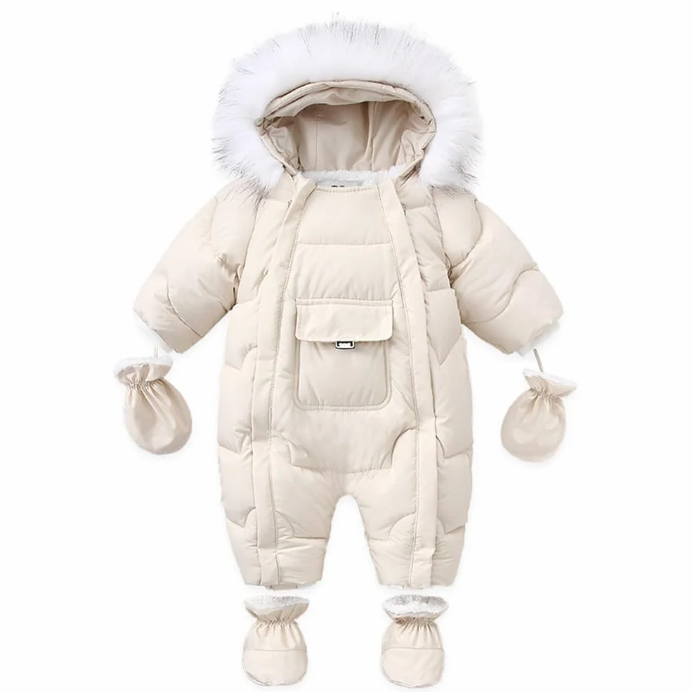 Tuta da Neve per Bambino Inverno con Guanti e Scarpe Bimbo Pagliaccetto da Neve Invernale con Cappuccio Tutina Caldo Trapuntato con Cotone