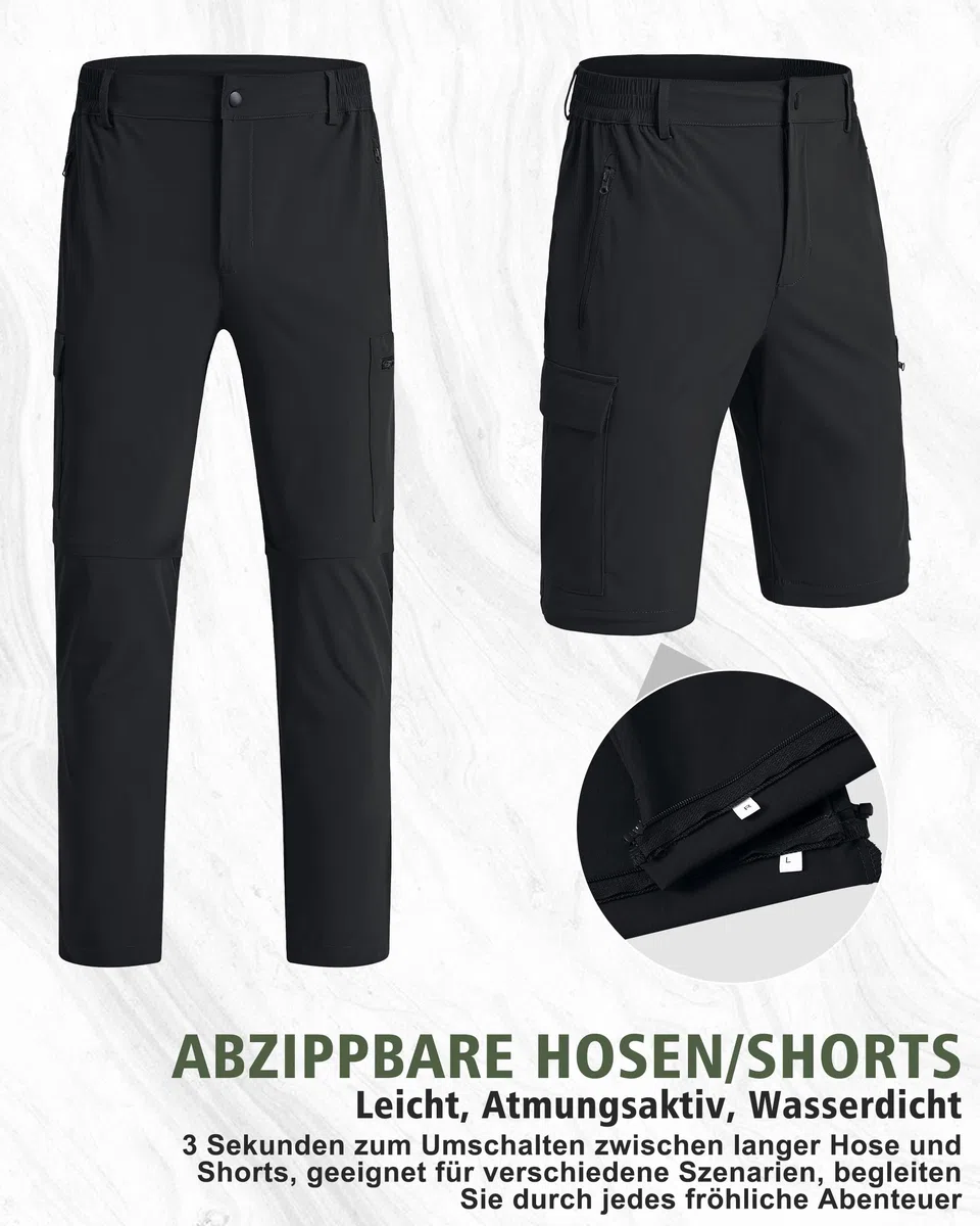 Pantaloni da Trekking Uomo Zip off Pantaloni da Lavoro Leggeri e Rimovibili Pants Trekking Corti e Impermeabili Uomo Asciugatura Rapida Tasche Multiple