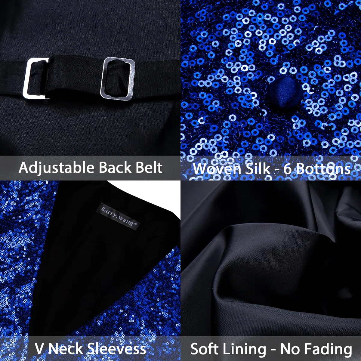 Barry.Wang Set gilet da uomo con paillettes con scollo a V, gilet lucido con papillon, per feste di fine anno, smoking, matrimonio, abito da uomo, taglie S-3XL
