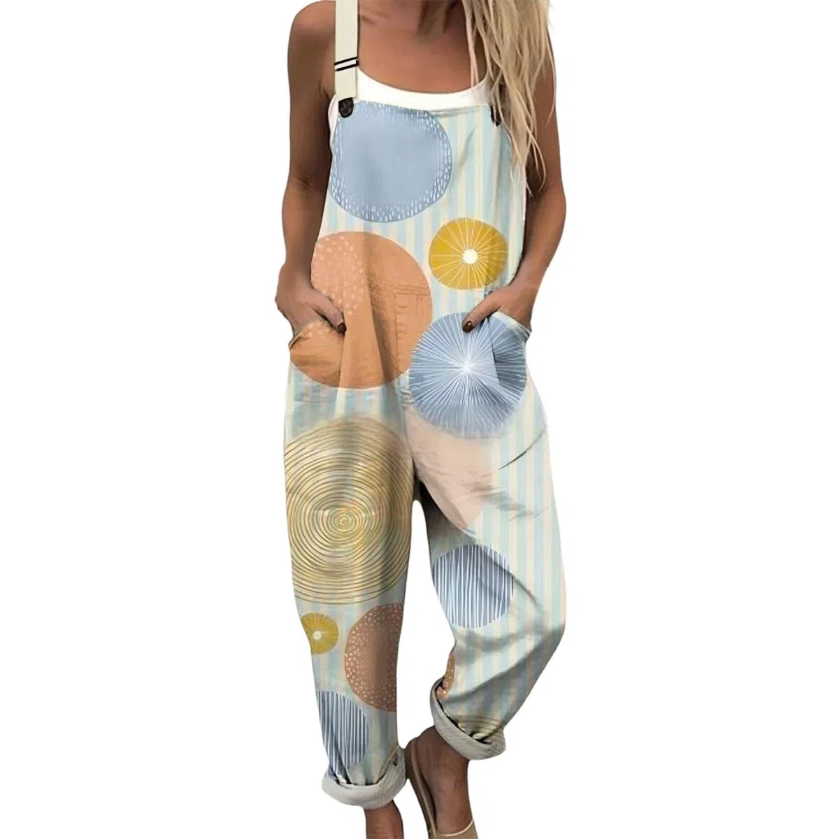 Salopette Donna Estiva Casual Lunga Elegante in Lino Tuta Jumpsuit Intera Curvy Moda Stampa Jumpsuits Comoda Larga Pantaloni Da Lavoro Con Tasca Leggera Baggy Salopettes da Spiaggia
