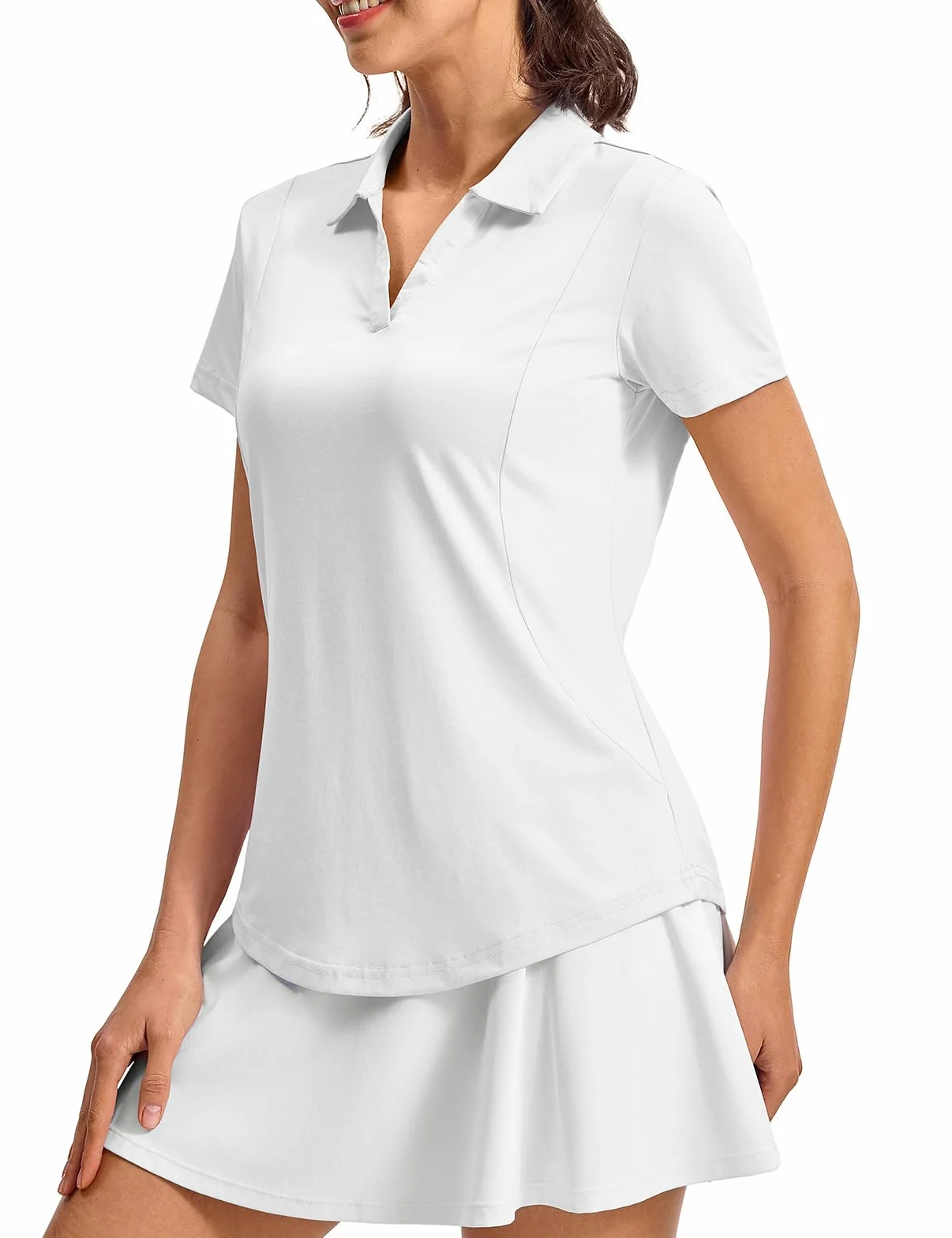 Rdruko Polo da donna a maniche corte, estiva, scollo a V, ad asciugatura rapida, per fitness, leggera, per corsa, golf, tennis, polo