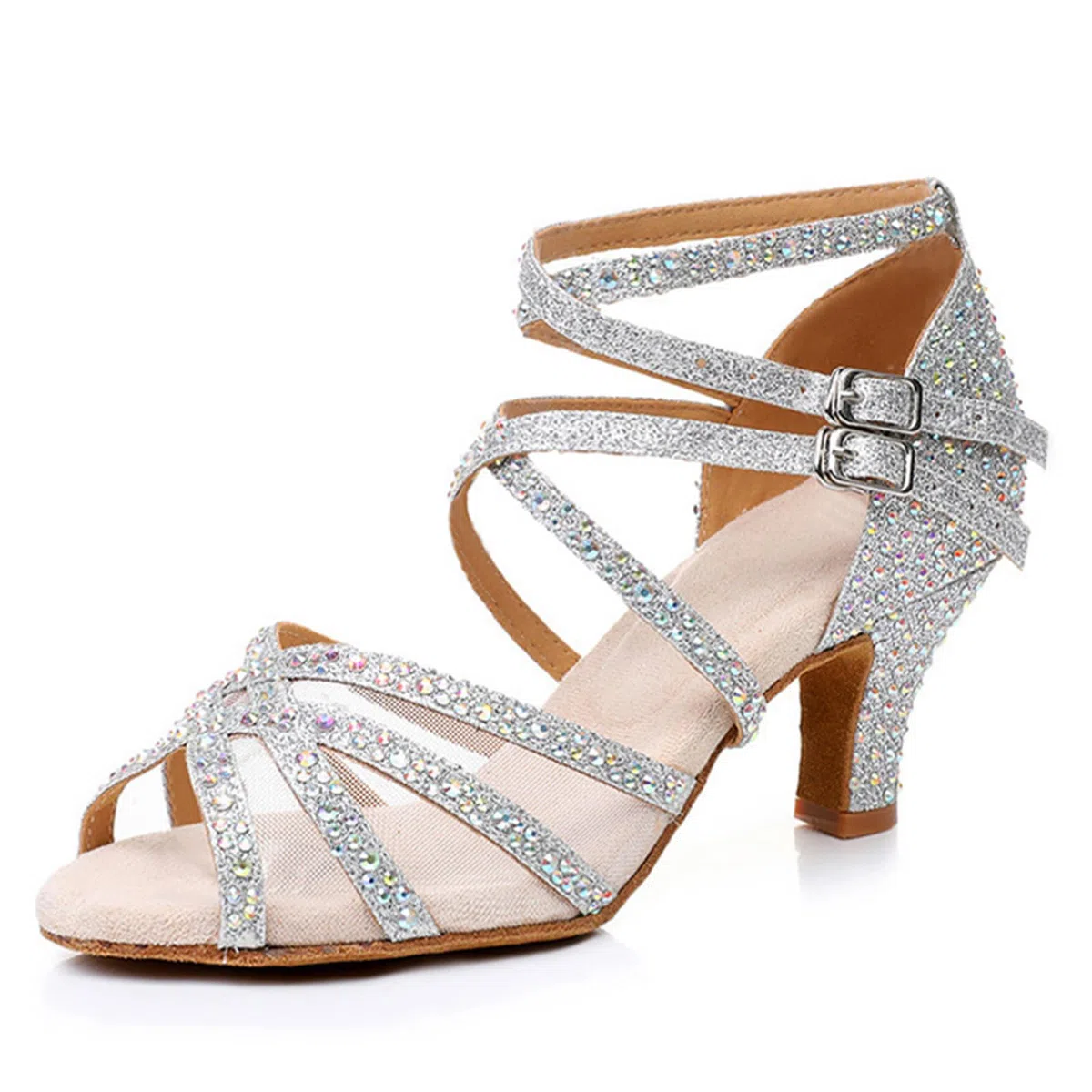 Rosefinch Scarpe da Ballo Latine con Strass per Salsa e Scarpe da Ballo per Donne/Ragazza, Suola Morbida Scarpe da Ballo 5/7cm Tacco,34-41 EU