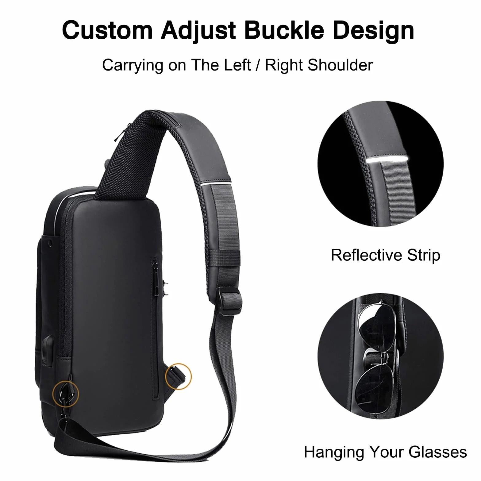 FANDARE Antifurto Zaino Monospalla Uomo Borse piccole a tracolla con USB Business Borsa a Spalla Impermeabile PU per Scuola Outdoor Ciclismo Viaggio Hiking Multitasche Piccolo Zaino