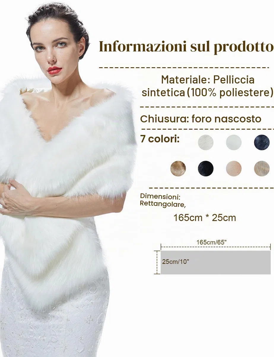 BEAUTELICATE Scialle Stola di Pelliccia Sintetica Donna Coprispalle Sciarpa Elegante Nozze Sposa Feste Inverno Cerimonia Nero Avorio Champagne
