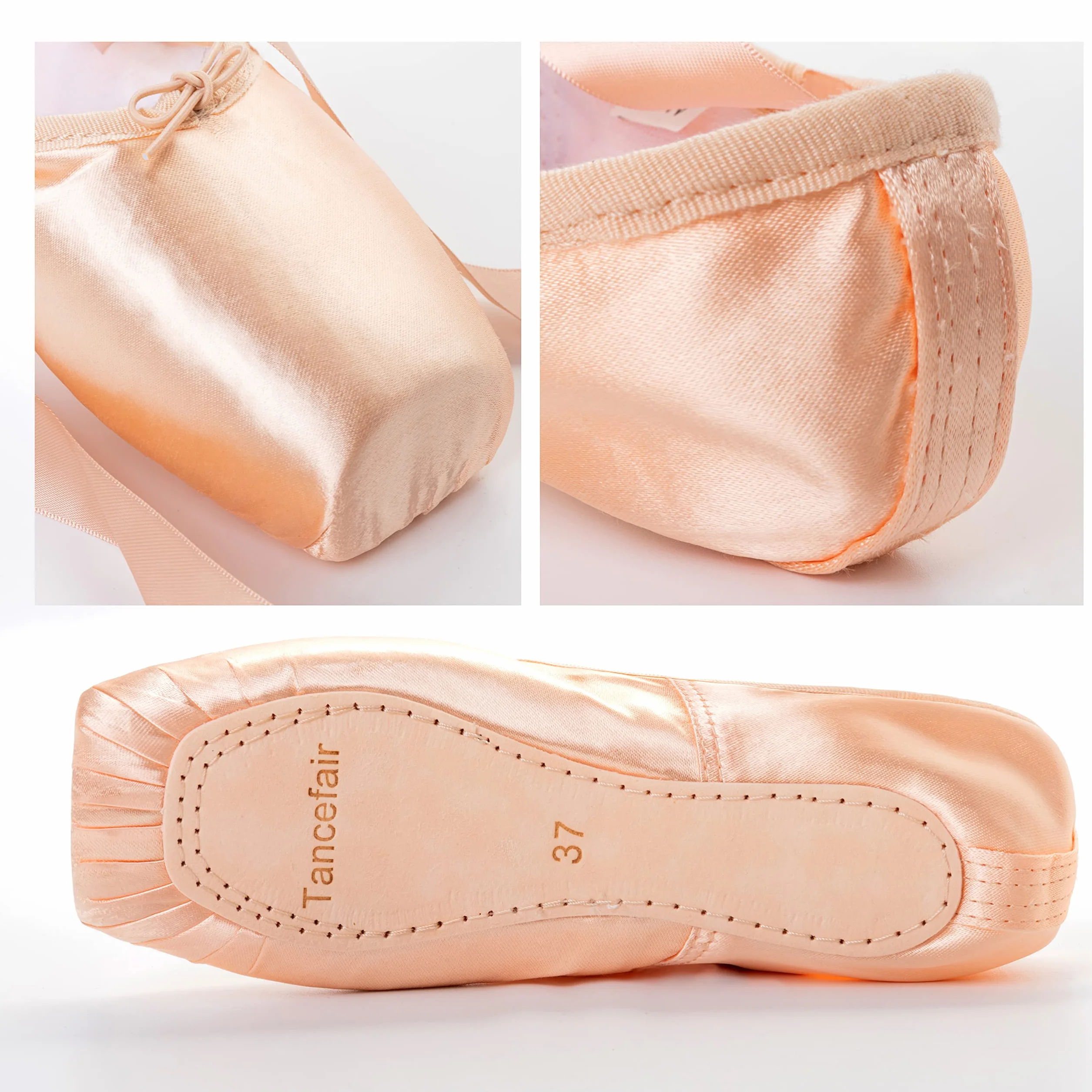 Scarpette da Danza Classica Pointe Scarpe da Danza Balletto Scarpe da Ballo Punta in Raso con Nastro Cucito e puntali in Silicone per Ragazze da Donna