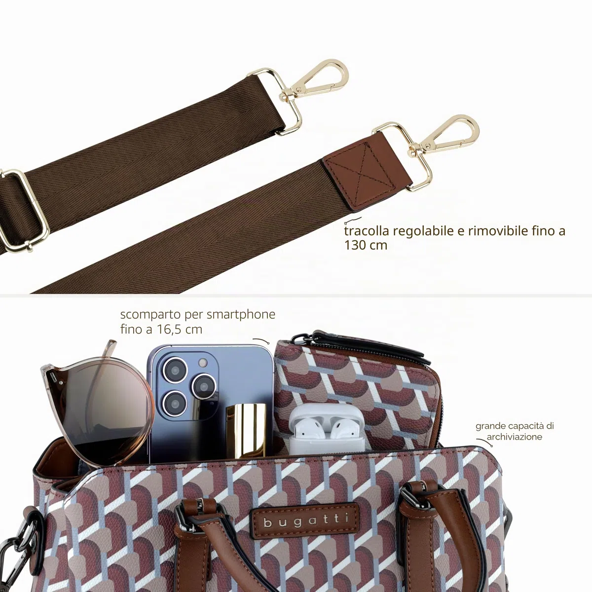 bugatti Ella Borsa da donna, borsa bowling media in similpelle