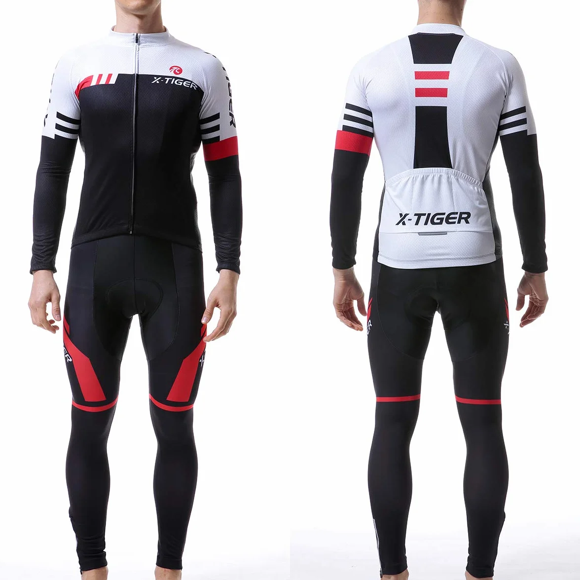 X-TIGER Ciclismo Inverno Termico Vello Completo Giacca Maglia Maniche Lunghe Maglietta Manica da Uomo 5D Gel Pantaloni Lunghi con Pettorina Set di Abbigliamento Ciclista