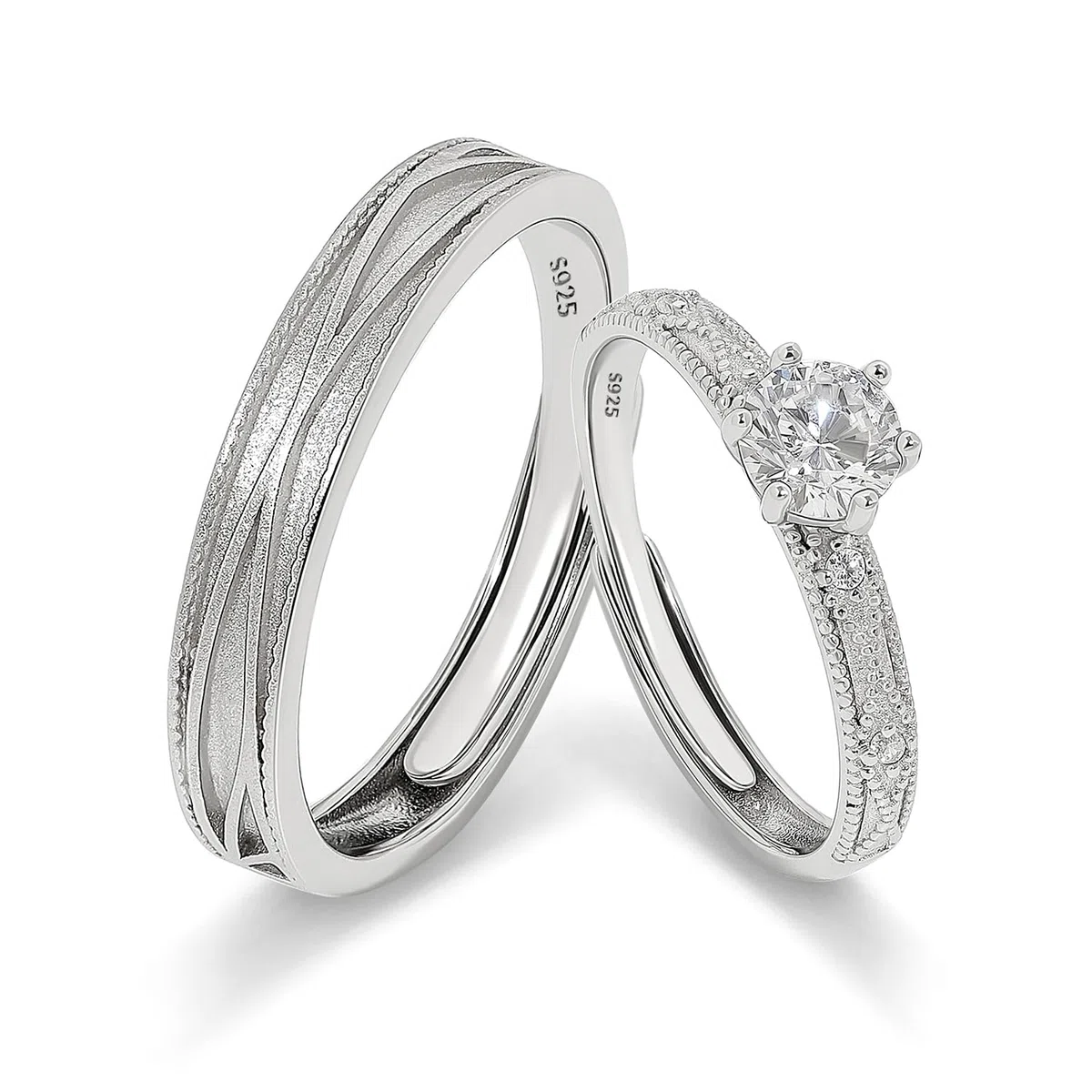 Meissa Anelli di Fidanzamento in Argento 925 Sterling con Zirconia Cubica, Fedi Nuziali Regolabili e Delicate, Set Promessa Sposa con Taglio Rotondo Brillante, Set di due anelli