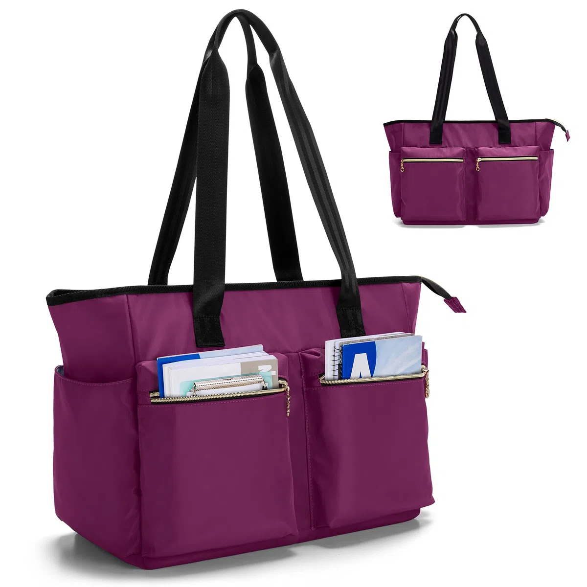 Damero Borsa dell'insegnante, grandi Borse Tote per insegnante, scuola, ufficio, affari con cerniera superiore e tasca imbottita per laptop,Viola