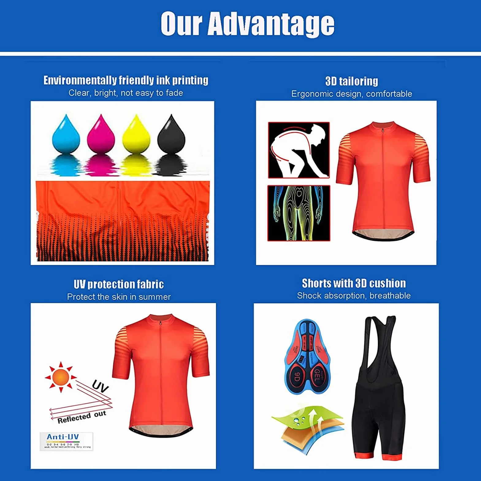 Abbigliamento Ciclismo Set Manica Corta Tuta Ciclismo Uomo Completo Ciclismo Estivo Con Pantaloncini Imbottiti in 9D Gel Traspirante e Ad Asciugatura Rapida