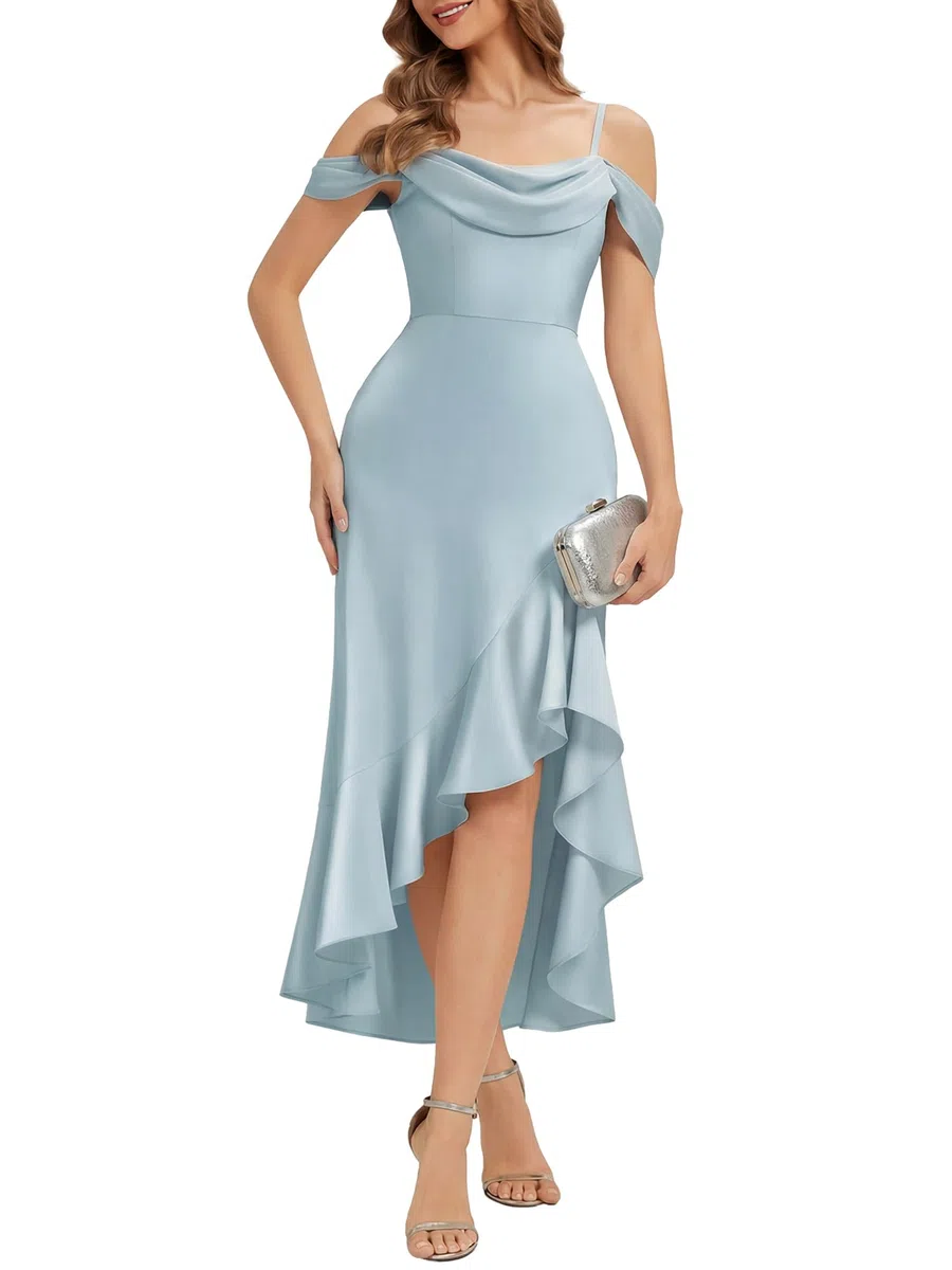 Ever-Pretty Abiti da Damigella Collo Fluido Maniche Corte Satin High Low Gonna a Sirena ES02702
