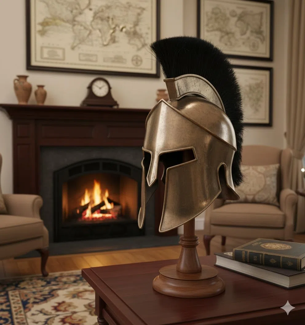 Comodamente fatto elmo greco medievale Centurione Casco 300 Film Re Leonida Roman Helmet Ottone con Nero Plume Costume di Halloween