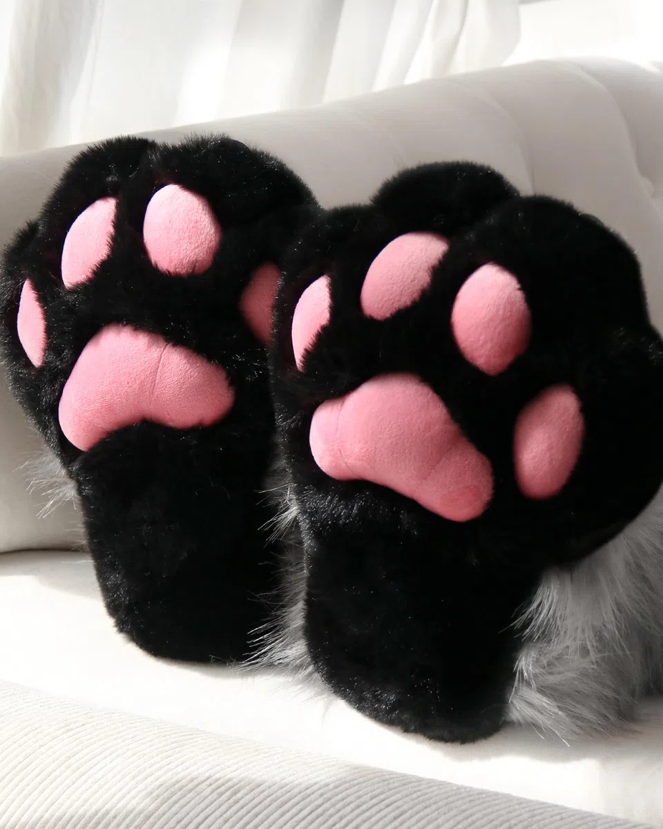 Set di accessori per costume per cosplay, gatto animale, in plastica per fursuit piedi, pantofole per zampe pelose