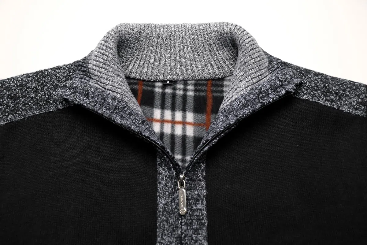 Cardigan da Uomo Lavorato a Maglia con Cerniera Intera Giacca Stand Collare Classico Felpa Manica Lunga Giacca Pullover con Zip Invernale
