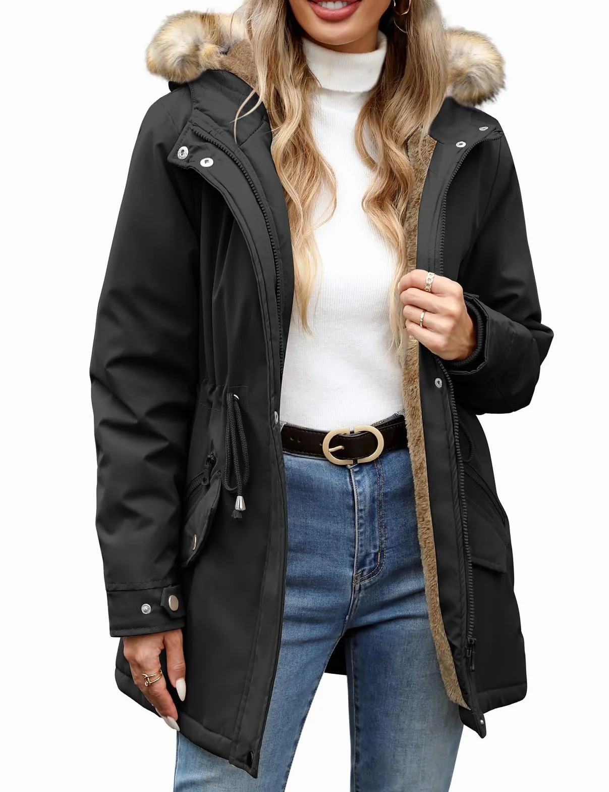 UMIPUBO Cappotto Giubbotto Donna Invernale Parka Giacca Caldo Cappotti Imbottita con Cappuccio Rimovibile Antivento Media Lugghezza Impermeabile Giubbino in pile Outdoor