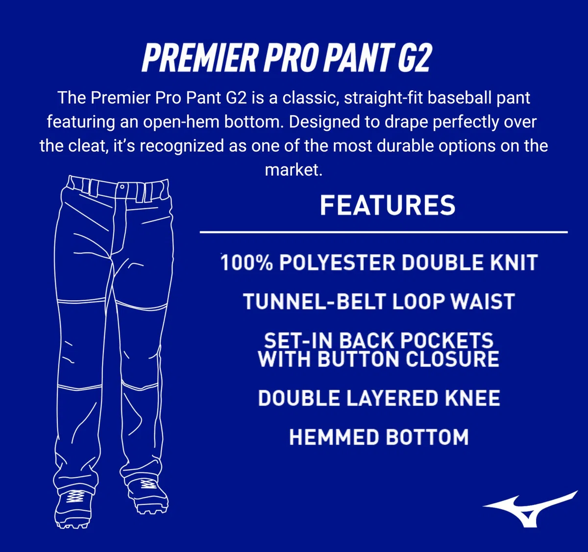 Mizuno - Pantaloni Premier PRO G2, Premier PRO - Pantaloni da Baseball per Adulti, con Fondo Aperto orlato Uomo