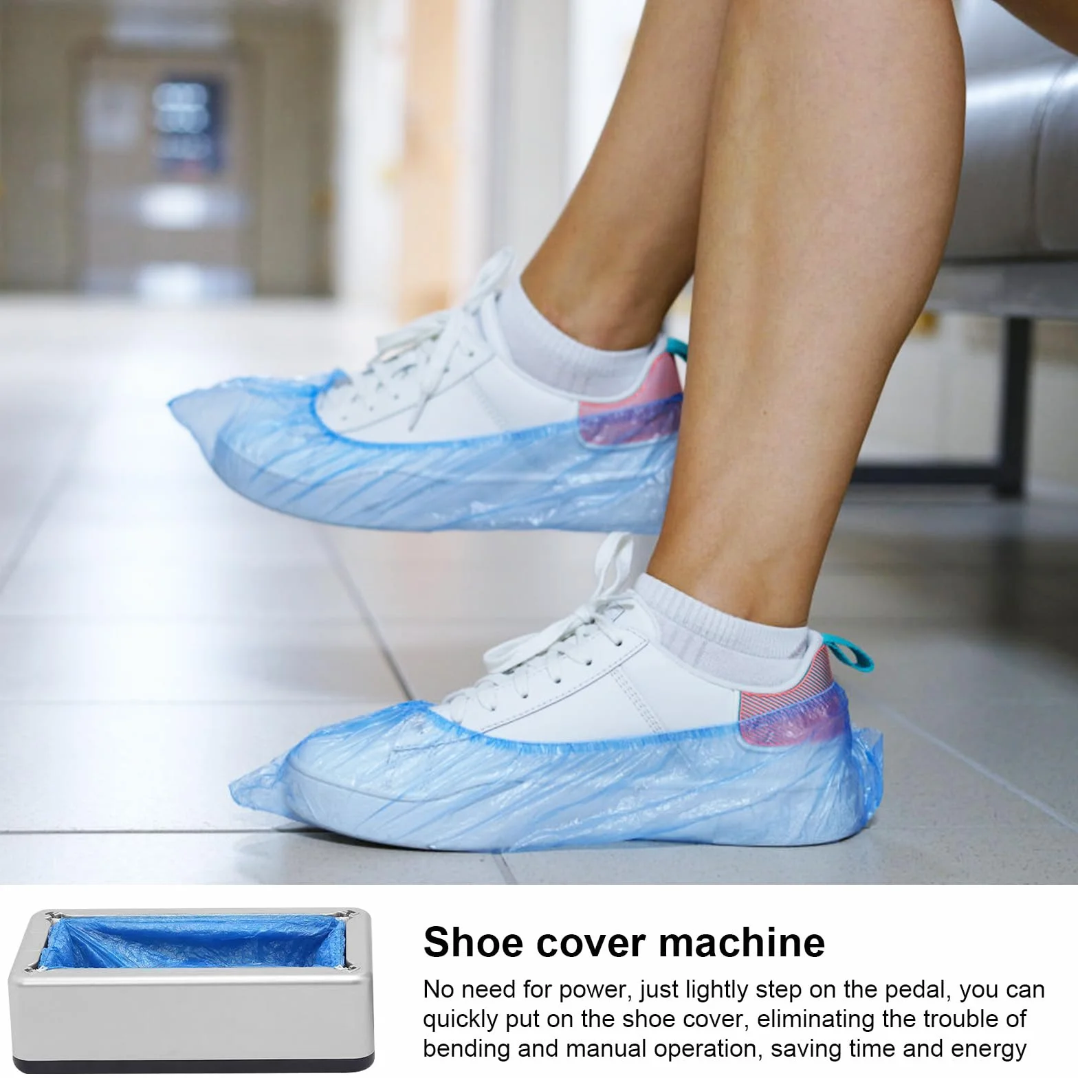 Copriscarpe automatico con 100 copriscarpe usa e getta, antiscivolo, per casa, ufficio, fabbrica, ospedale
