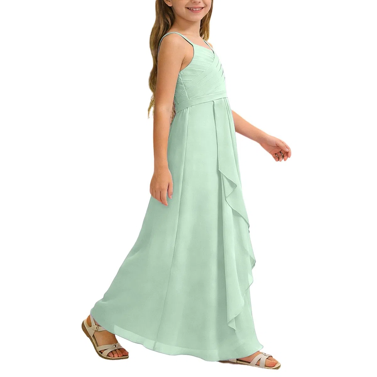Abito Lungo in Chiffon svolazzante per Ragazze, Damigella d'Onore Junior, Abito da Sposa, Abito da Cerimonia