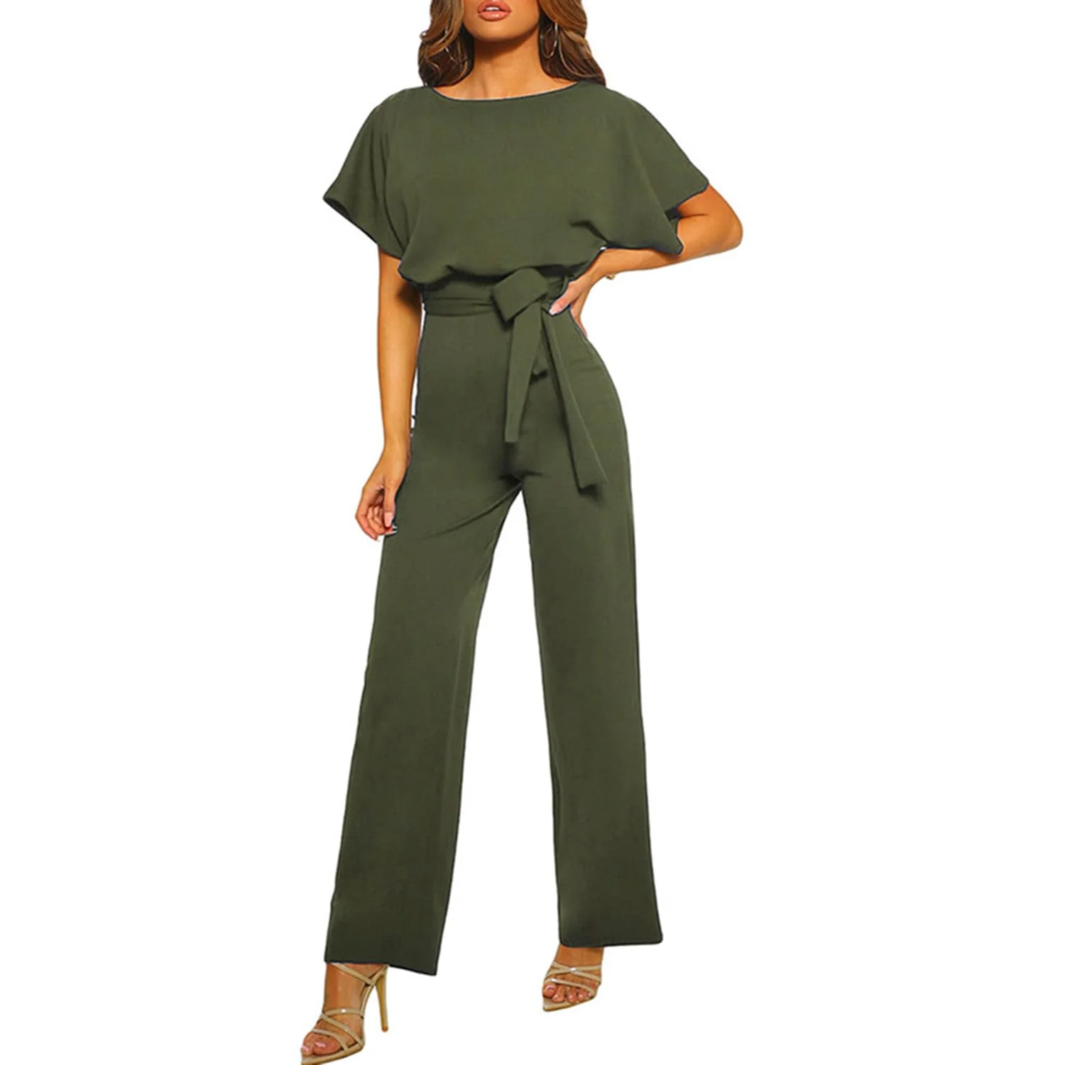 Monopezzi Elegante Jumpsuit con Cintura Pantaloni Lungo a Gamba Larga per Donna